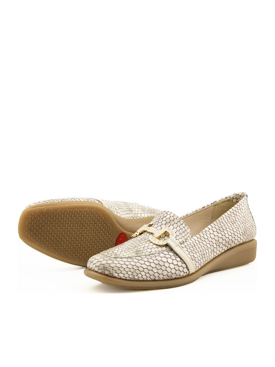 Leather Women's Moccasins in Beige Color