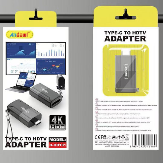Andowl Qhd181 Μετατροπέας USB-C male σε HDMI female 1τμχ