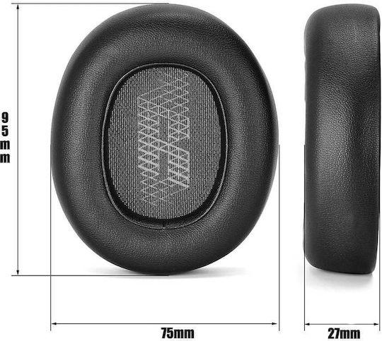 Set 2 Perne pentru Urechi Edman Jbl E65bt E65btnc Duet Nc Live 650btnc Live 660btnc 650 750nc V710 Piele Ecologică Neagră