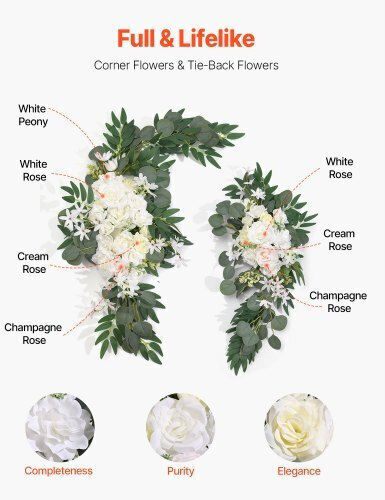 Vevor Artificial Wedding Flower Set White 2 Pcs Flowers & 1 Pc Fabric Hlgmhtj3jtbsm0inqv0