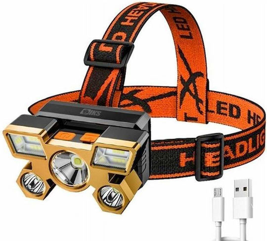 Siks LED-Stirnlampe Professionell USB Wiederaufladbar 4 Lichtmodi 5 Hochintensive Lichtquellen Angeln Jagen Arbeiten Batterieanzeige USB-Ladung XY501 Schwarz