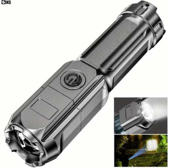 Professional Aluminum Siks Flashlight Adjustable Light Telescopic Focus 200 Meter Range 36w Led Waterproof Ip44 Rechargeable Battery Charging Cable Black
