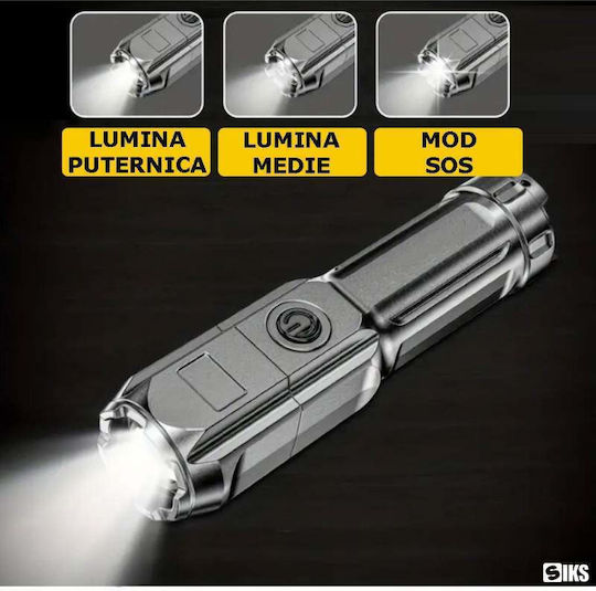 Professional Aluminum Siks Flashlight Adjustable Light Telescopic Focus 200 Meter Range 36w Led Waterproof Ip44 Rechargeable Battery Charging Cable Black