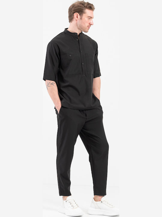 Long Sleeve Overshirt in Wide Line Black