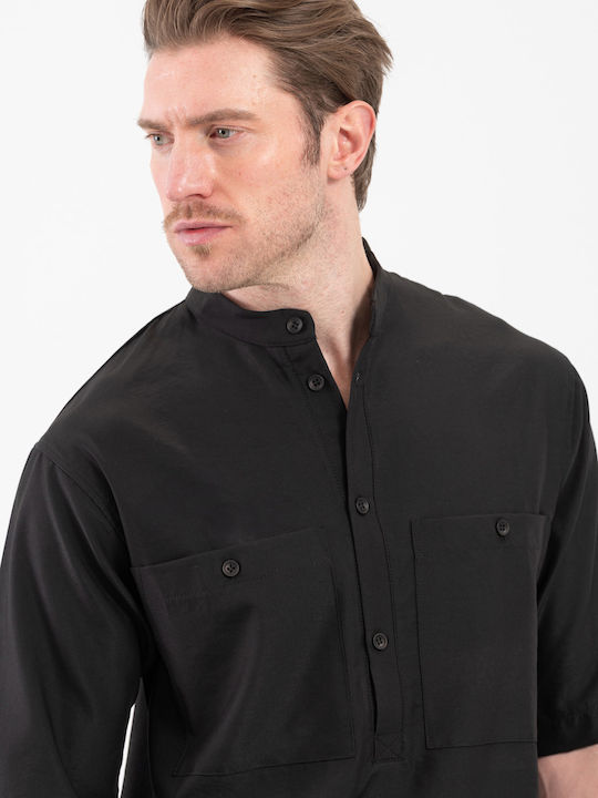 Long Sleeve Overshirt in Wide Line Black