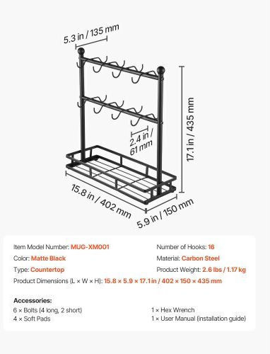 Vevor Metallischer Becherständer 40,2x15x43,5cm Braun