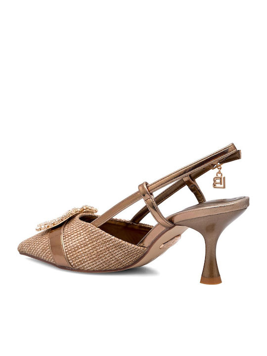 Synthetic Leather Beige Heels with Strap