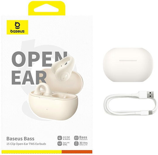Baseus Bass 15 Clip Open Ear Bluetooth Handsfree Earphones with Charging Case White