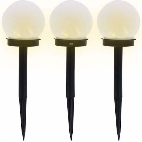 Set 3 Lămpi Solare Sferice Siks Tip Glob Led Exterior Grădină 2V Lumină Alb Cald Rezistent la Apă IP 44 Buton Pornit/Oprit Înălțime 35 cm Plastic Alb Negru