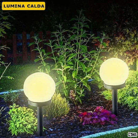 Set 3 Lămpi Solare Sferice Siks Tip Glob Led Exterior Grădină 2V Lumină Alb Cald Rezistent la Apă IP 44 Buton Pornit/Oprit Înălțime 35 cm Plastic Alb Negru