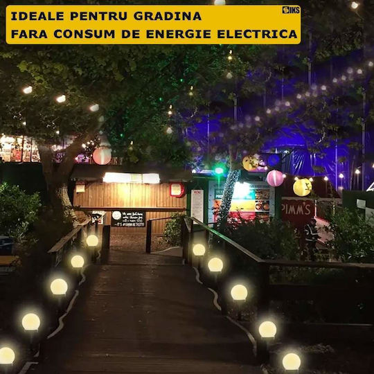 Set 3 Lămpi Solare Sferice Siks Tip Glob Led Exterior Grădină 2V Lumină Alb Cald Rezistent la Apă IP 44 Buton Pornit/Oprit Înălțime 35 cm Plastic Alb Negru