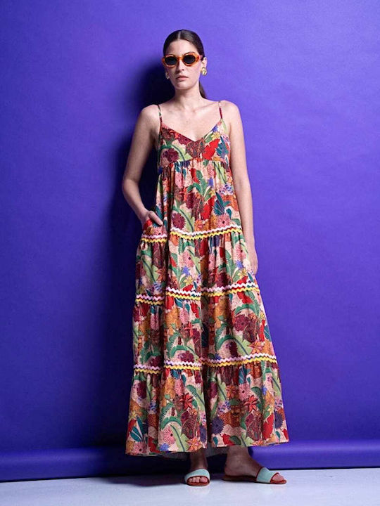 Καλοκαιρινό Maxi Φόρεμα Σατέν Multicolor