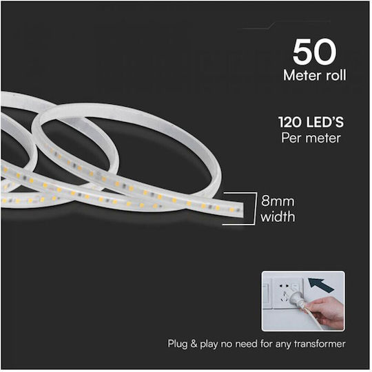 V-TAC Waterproof LED Strip 220V Natural White Light 50m Type SMD2835