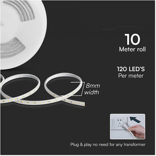 V-TAC Waterproof LED Strip 220V Green Light 10m Type SMD2835