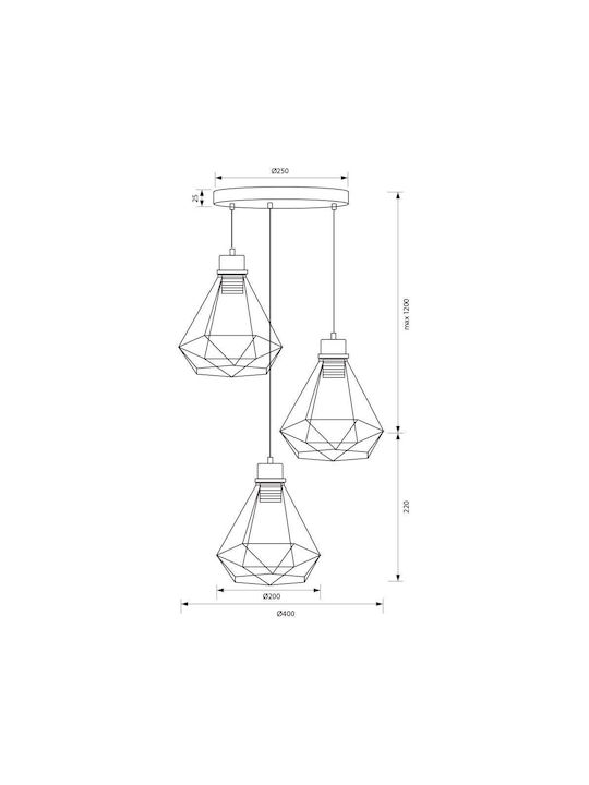 Vivalux Κρεμαστό Φωτιστικό Μαύρο με Ντουί E27 40x40x142εκ.
