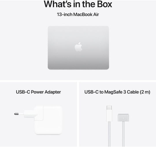 Apple MacBook Air 13.6" IPS Retina Display (M4-10-ядрен/16GB/256GB SSD/8-Core GPU) с 35W Зарядно Устройство (Двоен Порт) Сребрист (Международен Английски Език)