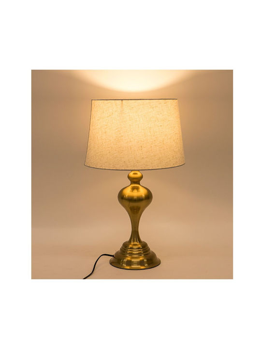 Metal Table Lamp with Beige Shade and Gold Base