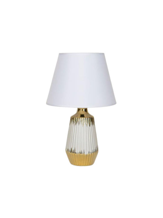 Ceramic Table Lamp with White Shade and Gold Base