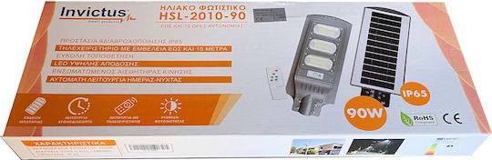 Invictus HSL-2010-90 Ηλιακό Φωτιστικό Δρόμου 90W Θερμό Λευκό 3000K με Αισθητήρα Κίνησης και Τηλεχειριστήριο IP65 62.5x24εκ.