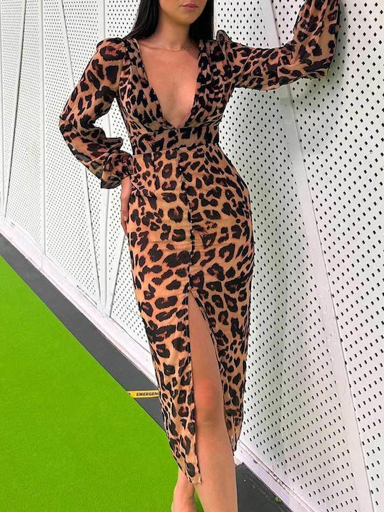 Midi Βραδινό Φόρεμα Animal Print