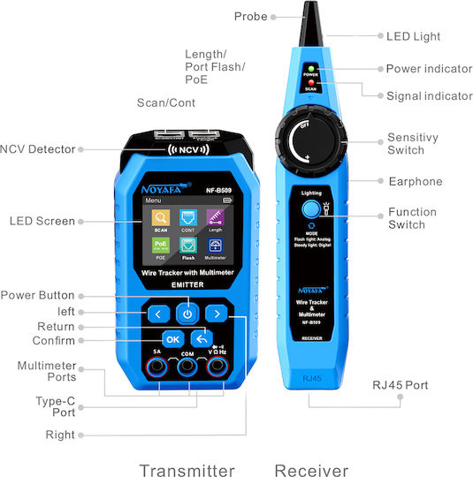 Noyafa Nf-b509 Network Tester Tracker Multimeter Color