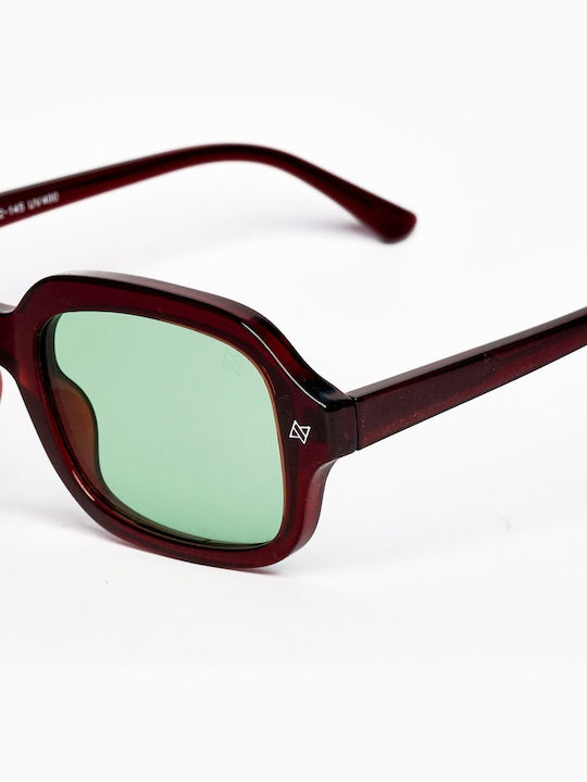 AV Sunglasses Ace Damen Sonnenbrille mit Burgundisch Kunststoff Gestell und Grün Linse
