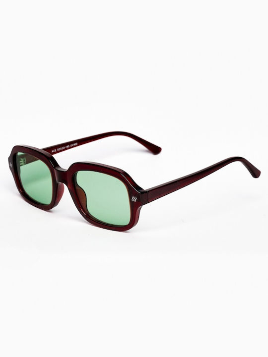 AV Sunglasses Ace Damen Sonnenbrille mit Burgundisch Kunststoff Gestell und Grün Linse