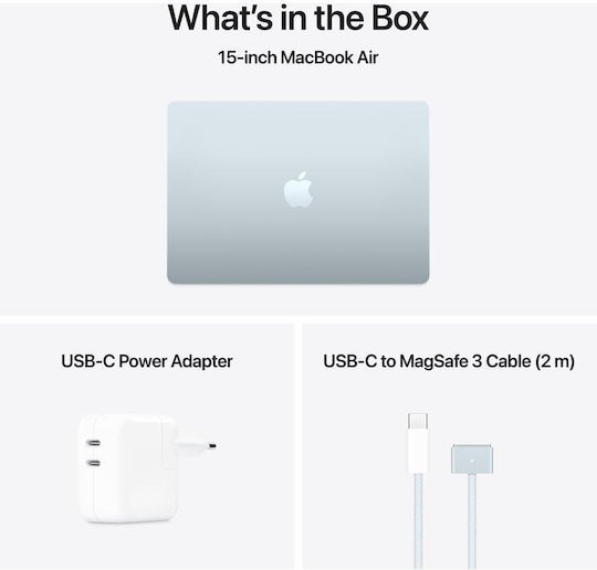 Apple MacBook Air 15.3" IPS Retina Display (M4-10-Core/16GB/512GB SSD/10-Core GPU) με Φορτιστή 35W (Dual Port) Sky Blue (International English Keyboard)