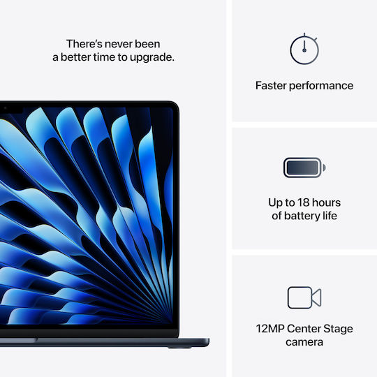 Apple MacBook Air 15.3" IPS Retina Display (M4 10-ядрен/16GB/256GB SSD/10-Core GPU) с 35W Двоен Зарядно Midnight (Английска Клавиатура US)