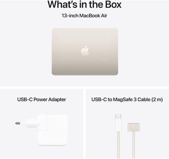 Apple MacBook Air 15.3" IPS Retina Display (M4-10-Core/16GB/512GB SSD/10-Core GPU) με Φορτιστή 35W (Dual Port) Starlight (US Keyboard)