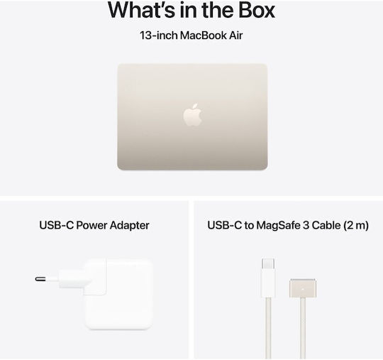 Apple MacBook Air 15.3" IPS Retina Display (M4-10-Core/24GB/512GB SSD/10-Core GPU) με Φορτιστή 35W (Dual Port) Starlight (US Keyboard)