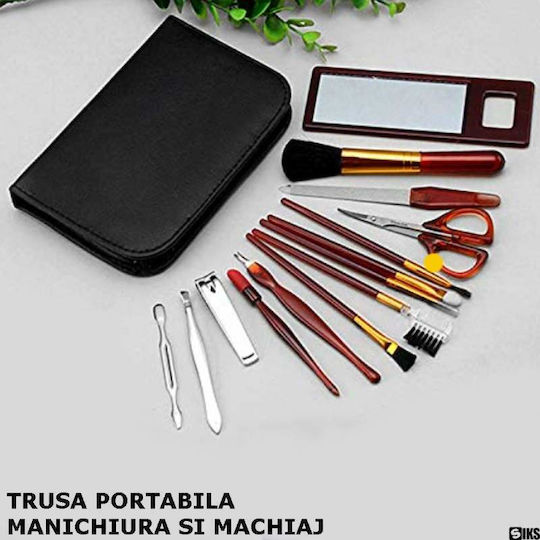 Set Manichiură Siks Travel Kit Pensule Machiaj 13 Piese Etui Portabil Negru