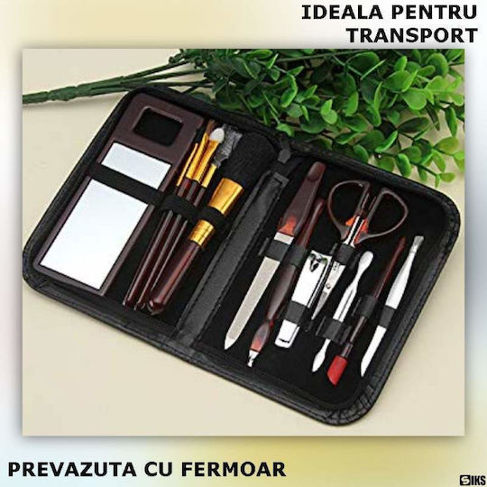Set Manichiură Siks Travel Kit Pensule Machiaj 13 Piese Etui Portabil Negru
