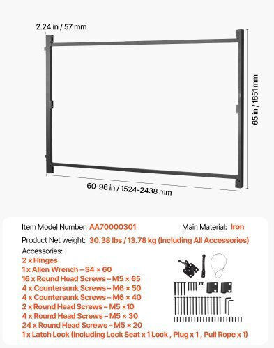 Kit de construcție poartă Vevor, deschidere 60-96 inci, înălțime 6-7 picioare, gard Mkzj6096w65h4zbxwv0