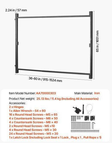 Vevor Gate Construction Kit Opening 36-60 Inches Height 6-7 Feet Mkzj3660w65hcnhz4v0
