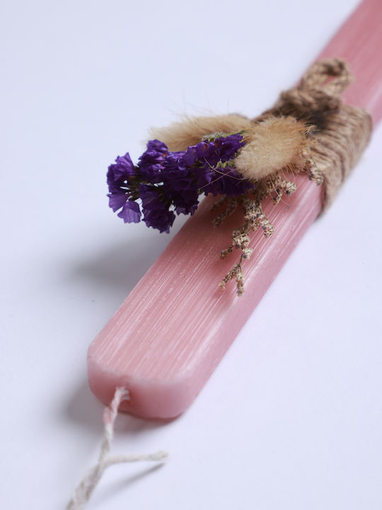 Easter Candle Flat Handmade Dried Flowers Pink