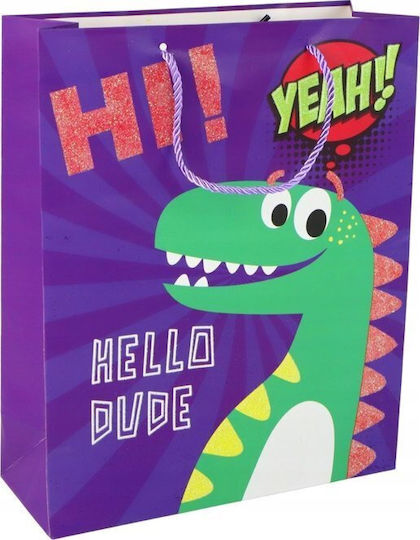 Purple Dinosaur Paper Gift Bag 41.5cm x 30cm x 12cm