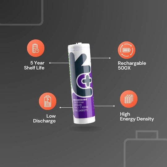 Uniross Rechargeable 18650 Lithium Battery 2200mAh U1BT1822