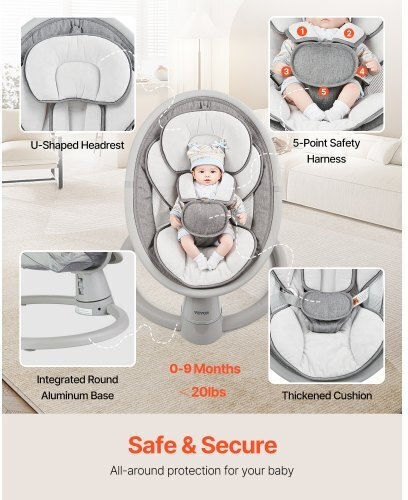 Vevor Elektrisch Baby Relax mit Musik Gray für Kind bis 9kg