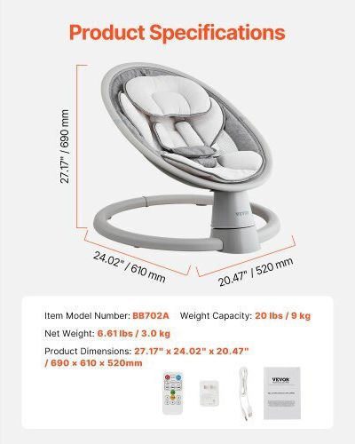 Vevor Elektrisch Baby Relax mit Musik Gray für Kind bis 9kg