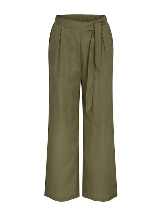 Dama Tesatura Pantaloni cu Elastic Olive