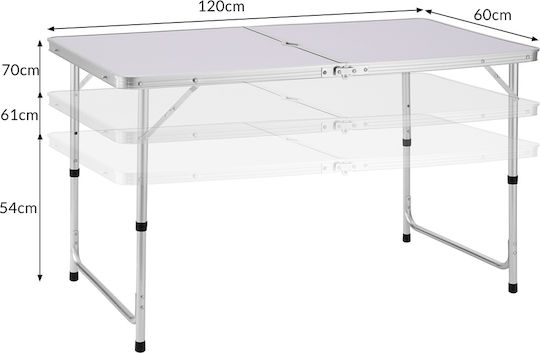 Bakaji Table Aluminum for Camping Foldable in Case 60x60cm White