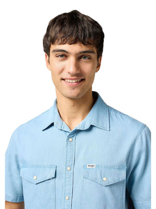 Western Shirt Short-sleeved Shirt Sky Blue