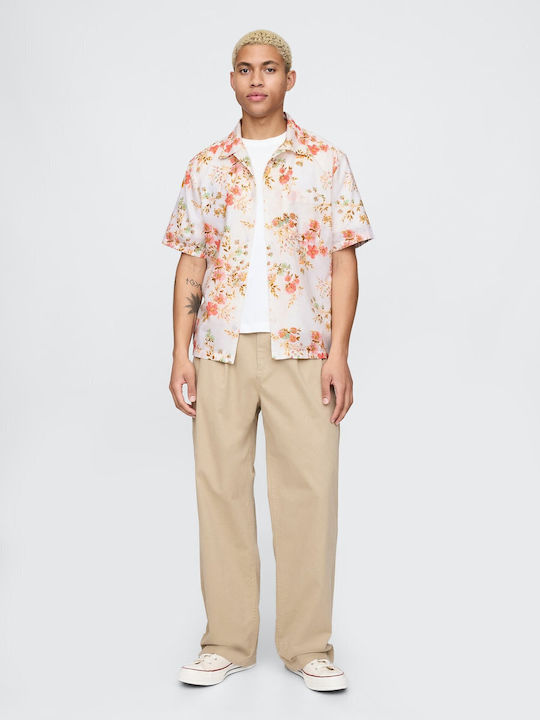 Short Sleeve Linen Shirt Floral White