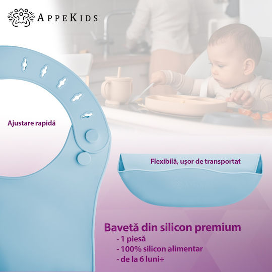 AppeKids Bavetă Silicon cu Buzunar Aqua Blue