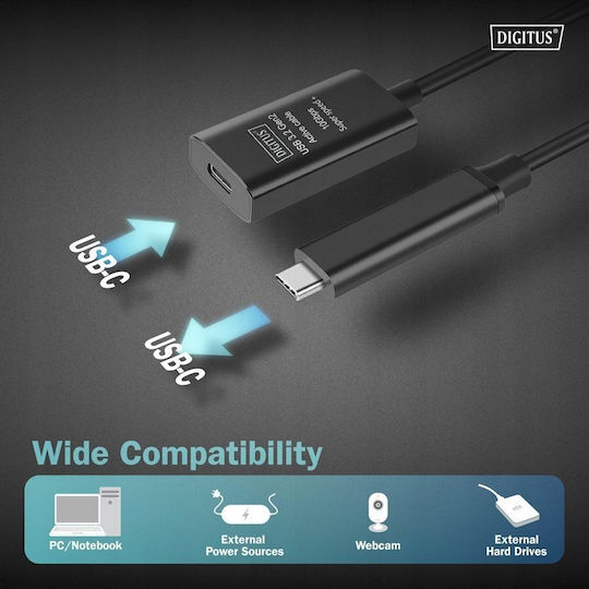 Καλώδιο Usb Digitus Extension Usb-c->usb-c M F 10g 5,00m
