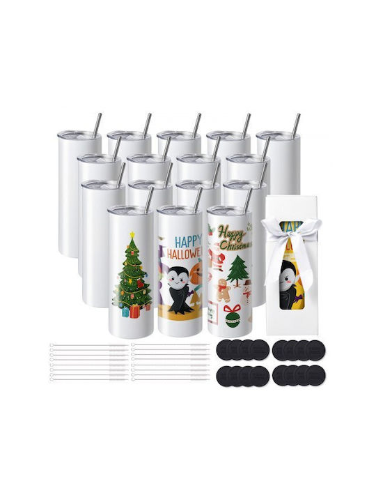 Vevor Set of Glasses Water made of Stainless Steel with straw 592ml 16pcs