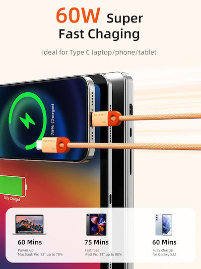 Cabletime Плетен USB 2.0 Кабел USB-C Мъжки - USB-C 60W Захранване (PD) Син 0.25м CT-CM60-PBW