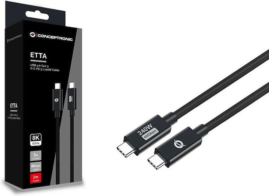 Conceptronic USB 4 Video Cable USB-C male - USB-C 240W PD Μαύρο 2m ETTA04B20