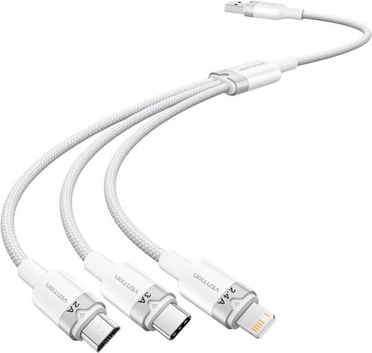 Vention Braided USB to Lightning Type-C micro USB Cable 2A White 1.5m